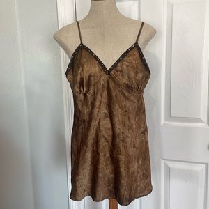 Y2K Xhilaration slip dress lace sequins  beads embellished brown Adjustable XL